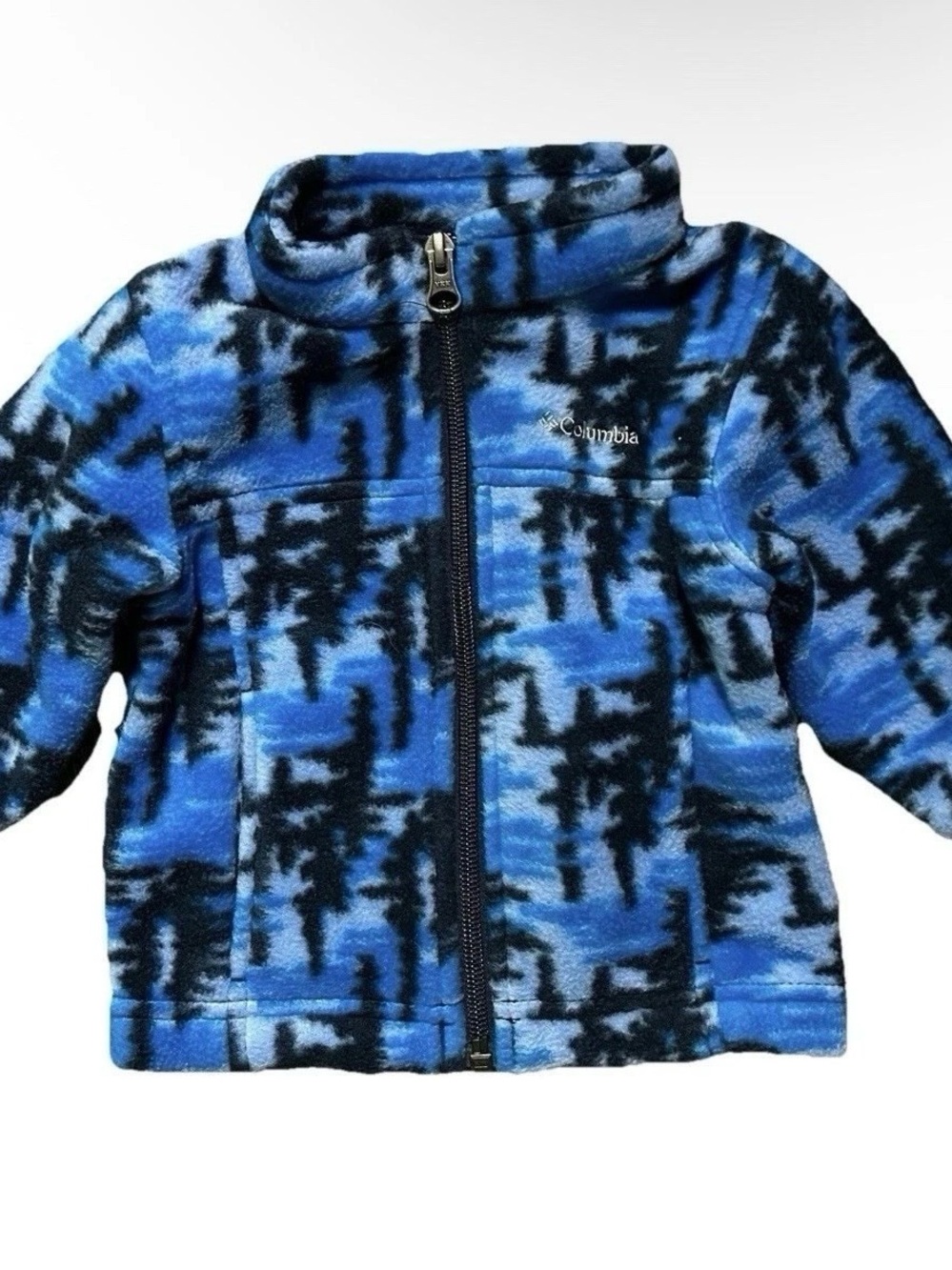 Baby Boy Columbia Black Blue Full Zip Fleece Jacket Size 3-6 Months
